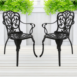 Centurion Bangui Set of 2 Black Garden Bistro Chairs with Armrests - Size: 88 x 49 x 50cm - Wilko