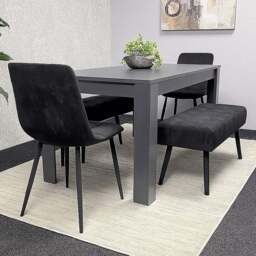 Kosy Koala Arrow Rocco 4 Seater Dining Set with Bench Dark Grey and Black Velvet - Multi - Wilko