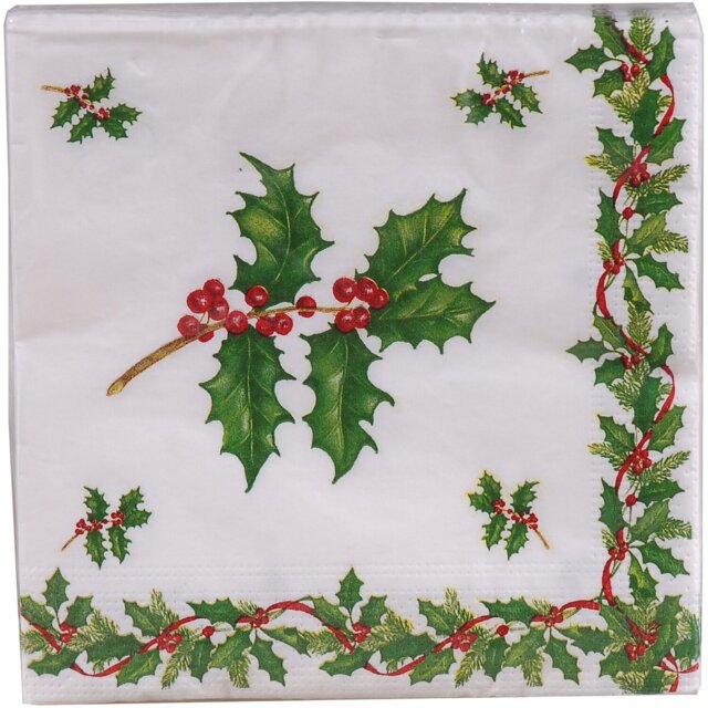 Set of 20 Merry Christmas or Holly Napkins Multicolour - Wilko - image 1