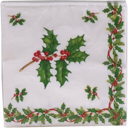 Set of 20 Merry Christmas or Holly Napkins Multicolour - Wilko