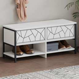 Decortie Inola 2 Door 2 Shelf White Geometric Shoe Cabinet - Size: 47 x 105 x 37cm - Wilko