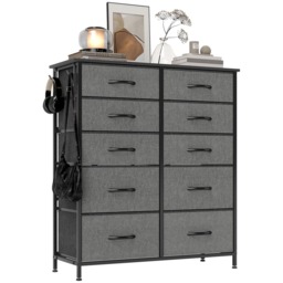 HOMCOM 10 Drawer 4 Side Pockets 2 Hooks Charcoal Grey Fabric Chest of Drawers - Wilko - thumbnail 3