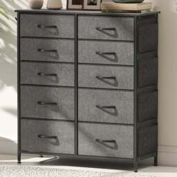 HOMCOM 10 Drawer 4 Side Pockets 2 Hooks Charcoal Grey Fabric Chest of Drawers - Wilko - thumbnail 1