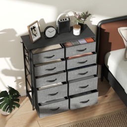 HOMCOM 10 Drawer 4 Side Pockets 2 Hooks Charcoal Grey Fabric Chest of Drawers - Wilko - thumbnail 5