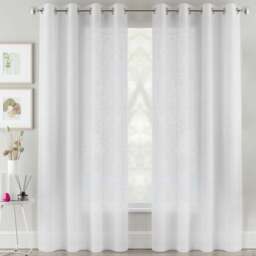 Tyrone Textiles Crete White Linen Look Eyelet Voile Panel Curtains 140 x 183cm - Size: W 140 x D 183cm - Wilko