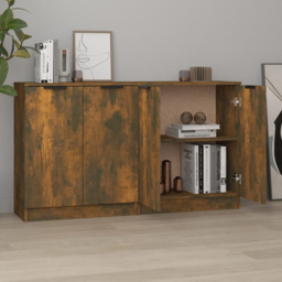 vidaXL 2 Door Smoked Oak Sideboard with Black Handles Set of 2 - Size: 70 x 60 x 30cm - Brown - Wilko - thumbnail 1