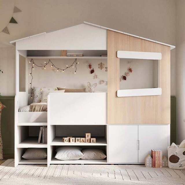 Flair Dreamland White and Oak Play House Bed Frame with Storage - Size: Single - Wilko - image 1