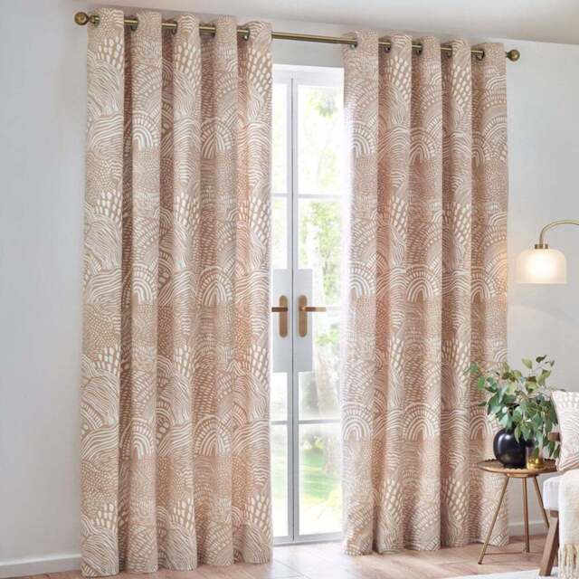 Hoem Nola Oat Abstract Eyelet Curtains 168 x 137cm - Size: W 168 x D 137cm - Brown - Wilko - image 1