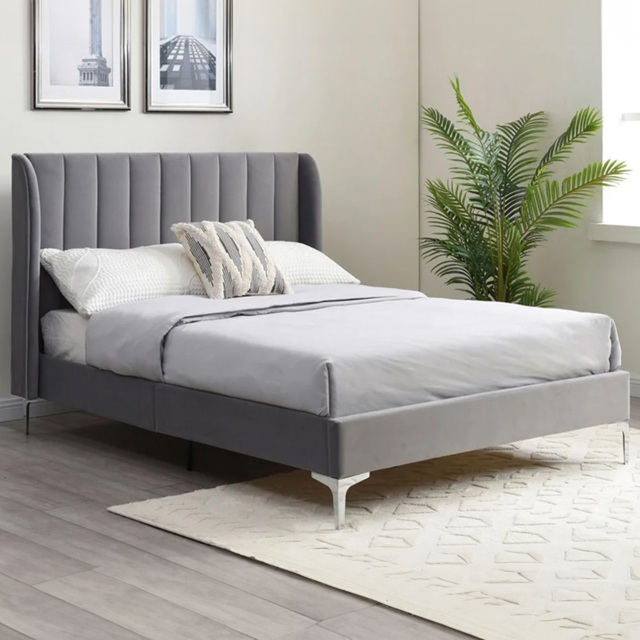 Hyacinth King Grey Velvet Bed Frame - Wilko - image 1