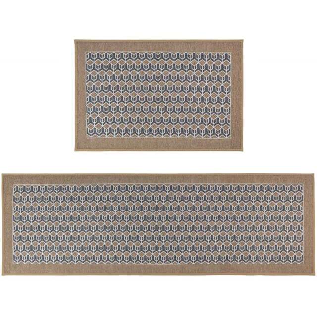 JVL Allure Beige Rubber Backed Door Mat and Runner Set - Size: 75 x 50 x 5cm - Brown - Wilko - image 1