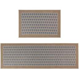 JVL Allure Beige Rubber Backed Door Mat and Runner Set - Size: 75 x 50 x 5cm - Brown - Wilko - thumbnail 1
