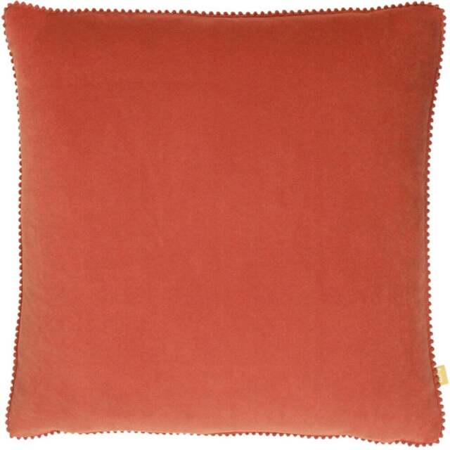 furn. Cosmo Brick Square Velvet Pom-Pom Cushion - Size: 45 x 45cm - Brown - Wilko - image 1