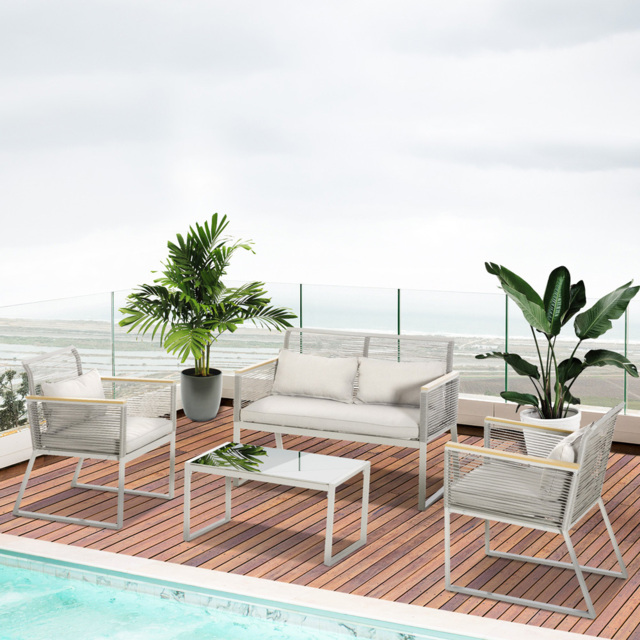 Outsunny 4 Seater Grey Wicker Metal Outdoor Sofa Set - Wilko - image 1