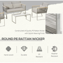 Outsunny 4 Seater Grey Wicker Metal Outdoor Sofa Set - Wilko - thumbnail 6