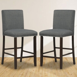 Costway Grey Upholstered Bar Stool Set of 2 - Size: 102 x 48 x 29cm - Wilko - thumbnail 1
