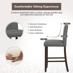 Costway Grey Upholstered Bar Stool Set of 2 - Size: 102 x 48 x 29cm - Wilko - thumbnail 7