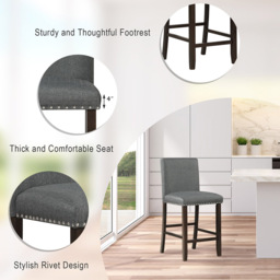 Costway Grey Upholstered Bar Stool Set of 2 - Size: 102 x 48 x 29cm - Wilko - thumbnail 6