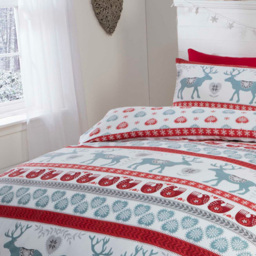 Rapport Home Scandi Single Red Brushed Cotton Reversible Duvet Set - Wilko - thumbnail 3