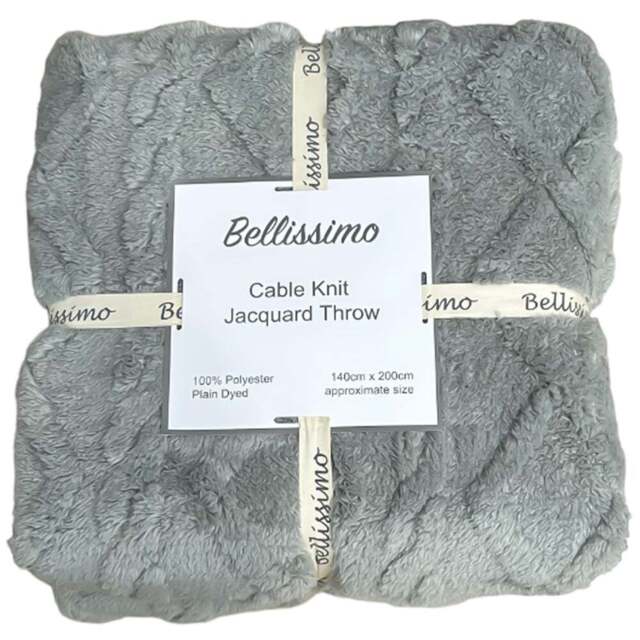 Bellissimo Cable Knit Charcoal Jacquard Fleece Throw 200 x 140cm - Grey - Wilko - image 1