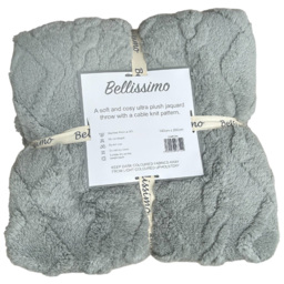 Bellissimo Cable Knit Charcoal Jacquard Fleece Throw 200 x 140cm - Grey - Wilko - thumbnail 4