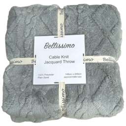 Bellissimo Cable Knit Charcoal Jacquard Fleece Throw 200 x 140cm - Grey - Wilko