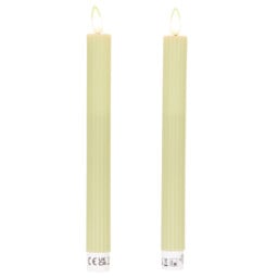 Set of 2 Ribbed Taper LED Candles - Beige or Green - Wilko - thumbnail 2