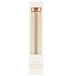 Set of 2 Ribbed Taper LED Candles - Beige or Green - Wilko