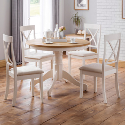 Julian Bowen Davenport 4 Seater Round Dining Set Oak and Ivory - White - Wilko