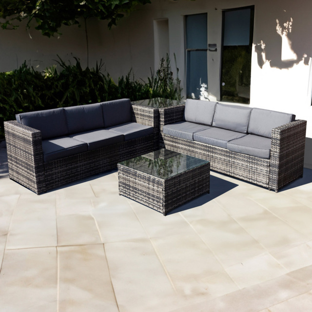 Oseasons Malta 6 Seater Walnut Grey Rattan Corner Sofa Set - Brown - Wilko - image 1