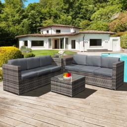 Oseasons Malta 6 Seater Walnut Grey Rattan Corner Sofa Set - Brown - Wilko - thumbnail 5