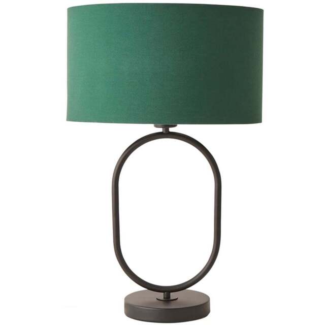 ValueLights Antonia Forest Green Drum Shade Matte Black Oval LED Table Lamp - Size: 42.3 x 25 x 25cm - Wilko - image 1
