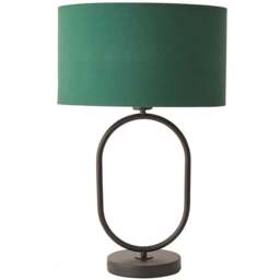 ValueLights Antonia Forest Green Drum Shade Matte Black Oval LED Table Lamp - Size: 42.3 x 25 x 25cm - Wilko