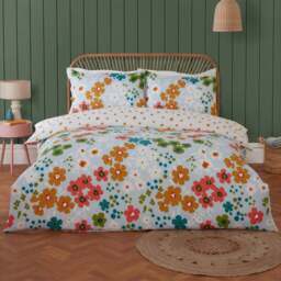 Rapport Home King Size Betty Floral Polyester Reversible Duvet Cover Set - Blue - Wilko