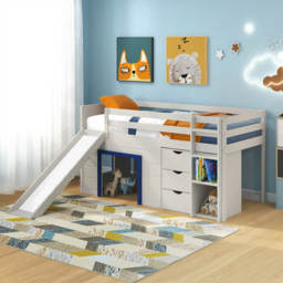 Costway Blue Kids Single 3 Drawer Pine Wood Loft Bed with Slide Ladder and Game House - Wilko - thumbnail 5