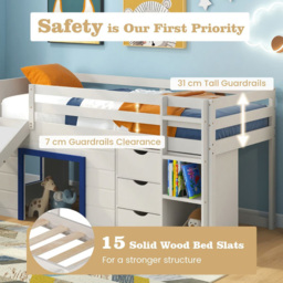 Costway Blue Kids Single 3 Drawer Pine Wood Loft Bed with Slide Ladder and Game House - Wilko - thumbnail 6