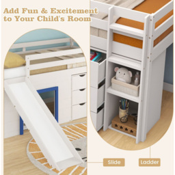 Costway Blue Kids Single 3 Drawer Pine Wood Loft Bed with Slide Ladder and Game House - Wilko - thumbnail 7