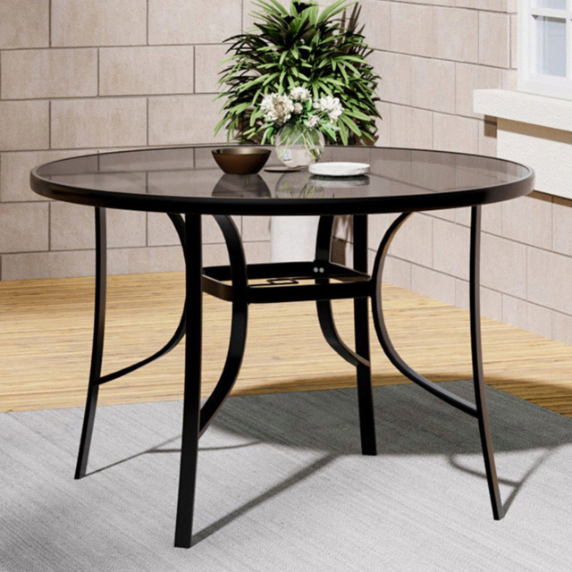Living and Home 4 Seater Round Garden Glass Table with Parasol Hole - Black - Wilko - image 1