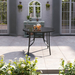 Living and Home 4 Seater Round Garden Glass Table with Parasol Hole - Black - Wilko - thumbnail 7