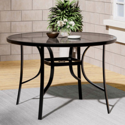 Living and Home 4 Seater Round Garden Glass Table with Parasol Hole - Black - Wilko - thumbnail 1