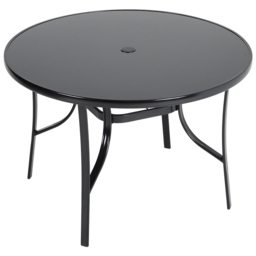 Living and Home 4 Seater Round Garden Glass Table with Parasol Hole - Black - Wilko - thumbnail 3