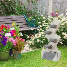 Gardenkraft Polyresin Four Bowls Water Feature - Size: 42 x 23 x 99cm - Wilko - thumbnail 3