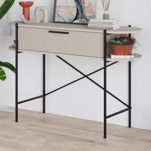 FWStyle Otis Single Drawer Sandstone Console Table - Size: 86.2 x 130 x 41.2cm - Cream - Wilko - image 1