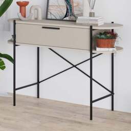 FWStyle Otis Single Drawer Sandstone Console Table - Size: 86.2 x 130 x 41.2cm - Cream - Wilko