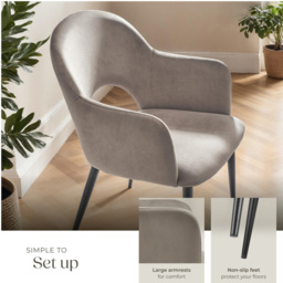Tectake Sasha Set of 4 Taupe Velvet Padded Dining Chair - Grey - Wilko - thumbnail 5