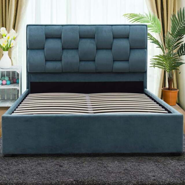 Brooklyn King Size Blue Plush Velvet Storage Ottoman Bed - Wilko - image 1