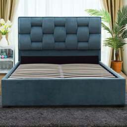 Brooklyn King Size Blue Plush Velvet Storage Ottoman Bed - Wilko - thumbnail 1