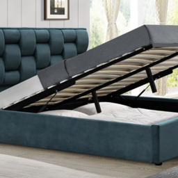 Brooklyn King Size Blue Plush Velvet Storage Ottoman Bed - Wilko - thumbnail 4