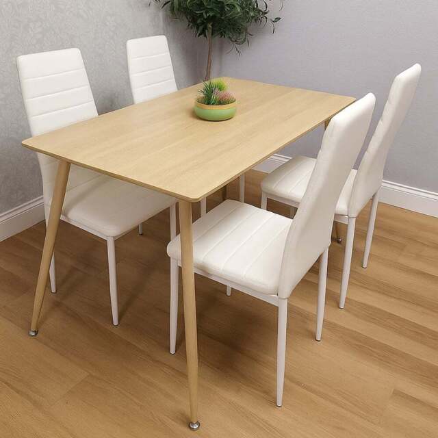 Kosy Koala 4 Seater Faux Leather Wooden Dining Set White - Beige - Wilko - image 1