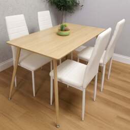 Kosy Koala 4 Seater Faux Leather Wooden Dining Set White - Beige - Wilko