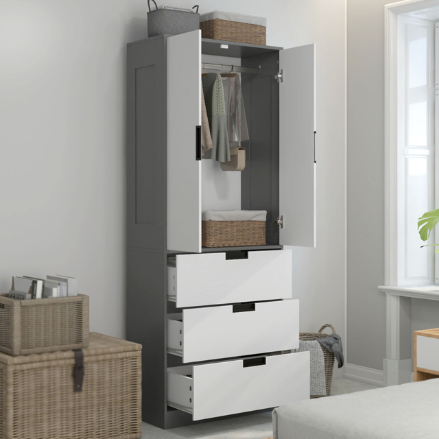 Portland 2 Door 3 Drawer Grey Wardrobe - Size: 2 Door, 3 Drawer - Wilko - image 1